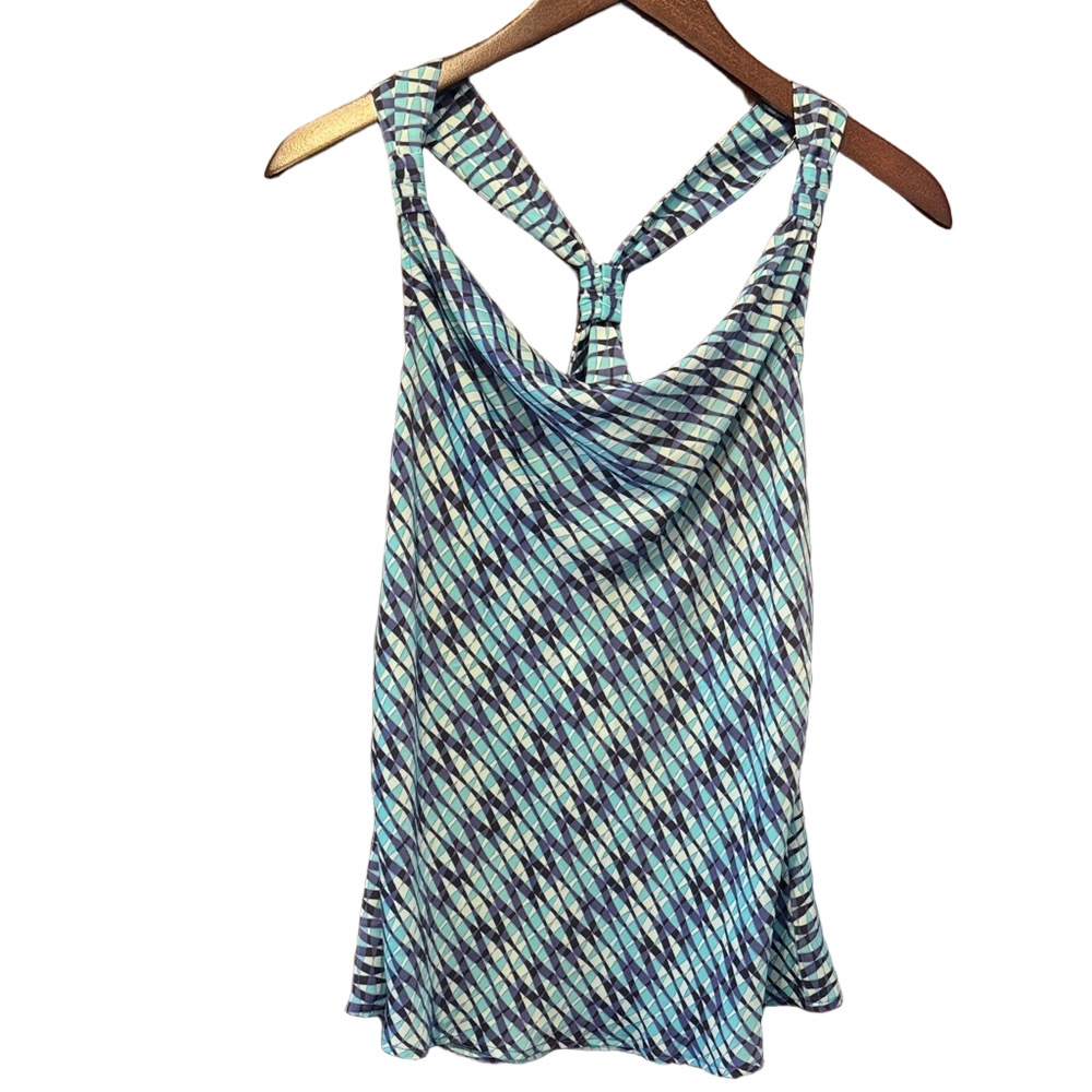 Banana Republic Blue and White Patterned Razorback Tank Top Size 6P NWT - Picture 2 of 3